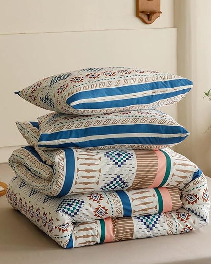 Luxlovery Aztec Comforter Set Twin Beige Purple Geometric Bedding Set Colorful Brown Farmhouse Tribal Ethnic Blanket Quilts Western 3pcs Comforter Set Twin Size