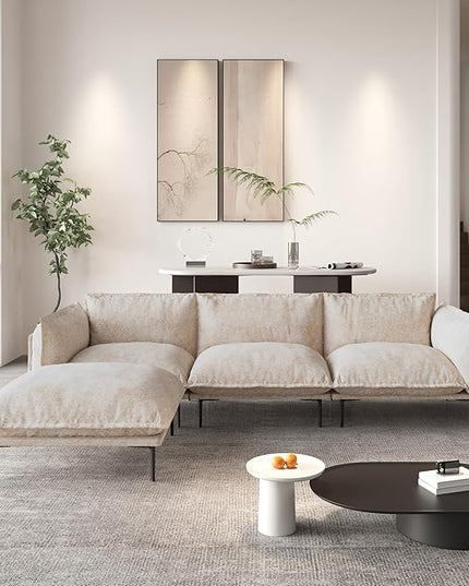 WJShome Velvet Modular Sectional Sofa with Chaise,111" 3-Seater Sofa with Ottomans L-Shaped Couch for Living Room, 8" High Metal Legs and Easy to Clean, Oatmeal