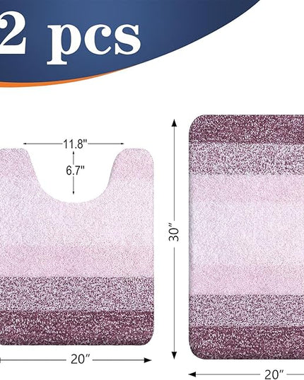OLANLY Bathroom Rug Set 2 Piece, Soft Absorbent Microfiber Bath Mats and U-Shaped Contour Toilet Rug, Non-Slip, Machine Wash Dry, Plush Shaggy Bath Mats for Bathroom (30"x20"+24"x20", Mauve)