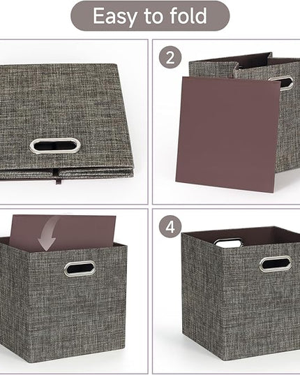 Posprica Storage Basket Bins,13×13 Foldable Storage Boxes Containers for Closet Organizer Shelf Cabinet Bookcase,Thick Fabric Drawer with Shimmer,4pcs,Brown