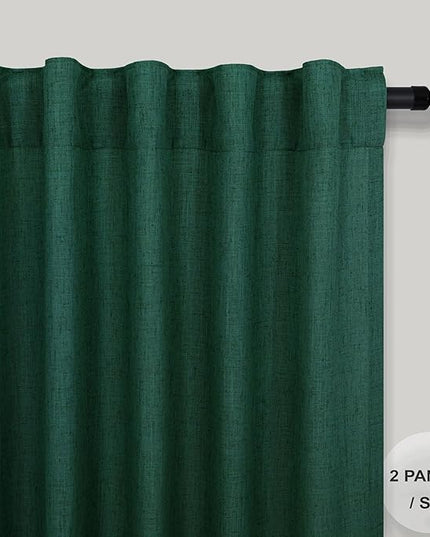 Pitalk Dark Green Curtains 63 Inch Length for Bedroom 2 Panels Back Tab Pocket Lightweight Light Filtering Semi Sheer Linen Hunter Green Curtain for Boys Room Kitchen Olive Forest Decor 52x63