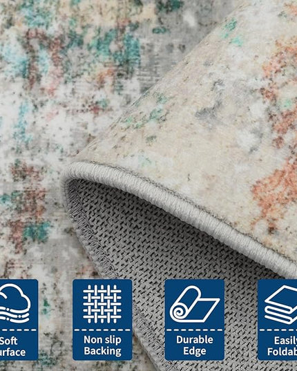 Modern Abstract 2x3 Area Rug Non Slip Non Shedding Low Pile Stain Resistant Rug for Entryway Kitchen Bedroom,Colorful