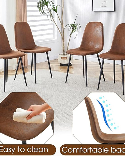 FURNITO 55" Dining Room Table Set for 6, Mid Century Modern Dining Table Set with Upholstered Chairs, Rustic Dark Wood Kitchen Table and Chairs Set for Living Room, Space-Saving & Easy Assembly