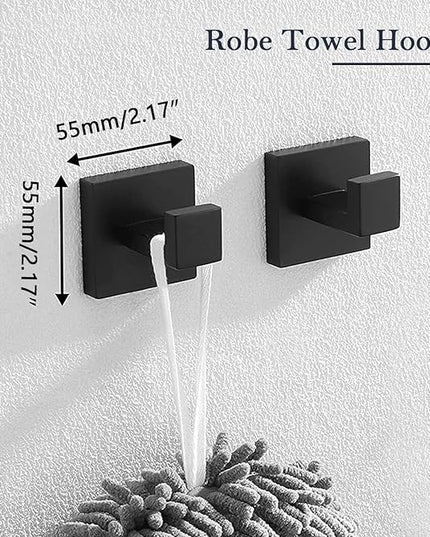 Bathroom Accessories Towel Bar Set: 10 Pieces Matte Black Bathroom Hardware Square SUS304 Stainless Steel - Wall Mounted Towel Rack&Toilet Paper Holder&Towel Ring and Towel Hook