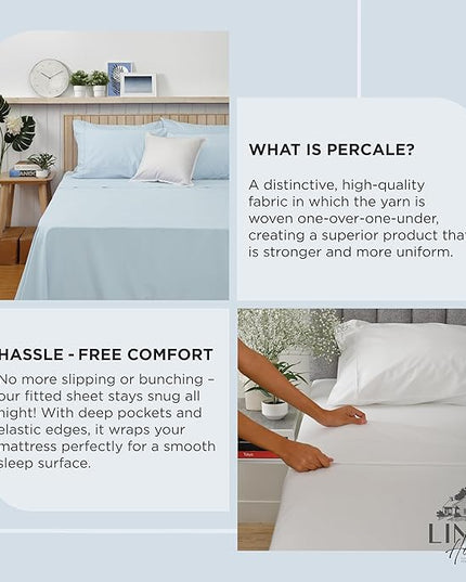 Linen Home 100% Cotton Percale Pillowcases King Size, Blue Duck Egg, 2 Pieces of Pillow Case, Crisp and Cool Strong Bed Linen, 20 inches X 40 inches