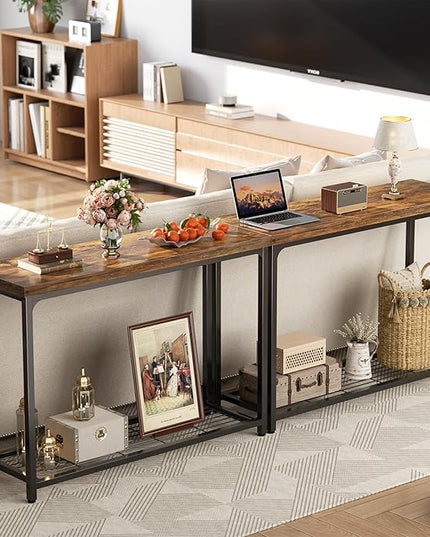Console Table for Entryway, Narrow Entryway Table with Storage, Sofa Table with Mesh Shelves, Console Tables for Living Room, Bedroom, Hallway, Foyer (2 Tier, Rustic Brown, 47 inch)