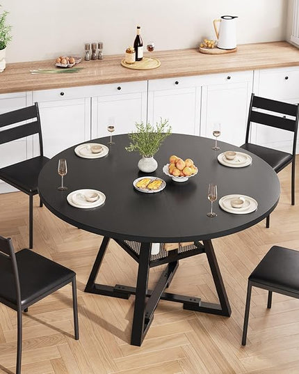 Round Dining Table for 4,Kitchen Dining Room Circle Dinner Pedestal Table,Space Saving Wood Kitchen & Dining Room Furniture (Black, 42In)