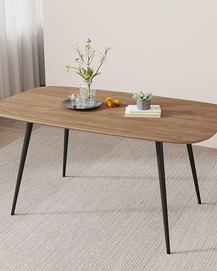 47.2'' Modern Farmhouse Dining Table, Wooden Rectangular Dining Table with Metal Legs for 4-6 People for Dining Room, Kitchen, Living Room (Walnut Color Table, 47.2")
