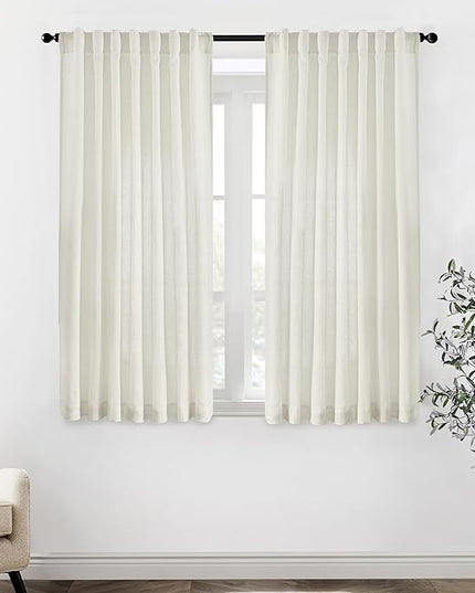 XTMYI Bathroom Window Curtains Short,Linen Cotton Sheer Boho Farmhouse Kitchen Curtains 45 Inch Length,Cream Ivory