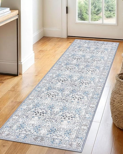 2x6 Washable Runner Rug for Hallways, Grey Blue Soft Floor Modern Kitchen Rugs with Non-Slip, Non-Shedding Boho Rug for Bedroom Kitchen Porch Laundry Entryway