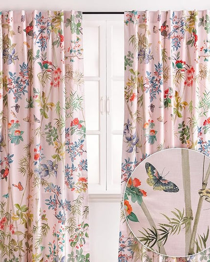 Maison d' Hermine Curtains for Living Room 100% Cotton 84 inch Length Two Panels Light Filtering Curtains for Bedroom Windows with Rod and Loop Pockets Drapes (Canne Pale Pink, 50" W x 84" L)