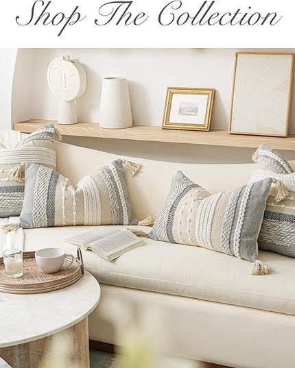 BlissBlush Gray Boho Lumbar Throw Pillow Cover 14x36 Grey Accent Long Body Lumbar Pillow for Bed Decorative Modern Bohemian Woven Textured Lumbar Pillow for Bed Cover ONLY