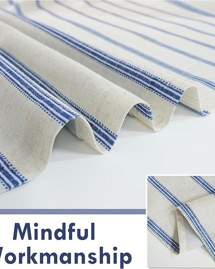 DriftAway Farmhouse Linen Blend Blackout Curtains 36 Inches Long for Bedroom Vertical Striped Printed Linen Curtains Thermal Insulated Lined Treatments for Living Room 2 Panels W52 x L36 Linen Navy