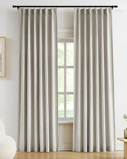 Vision Home Silver Gray Pinch Pleated Curtains Velvet Chenille Light Filtering Window Curtain Panels 102 inches for Living Room Bedroom Semi-Blackout Grey Pinch Pleat Drapes with Hooks 36" Wx102Lx2