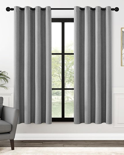 ChrisDowa 100% Blackout Grey Solid Curtains 72 Inches Long 2 Panels for Bedroom Living Room,Farmhouse Room Darkening Thermal Insulated Soundproof Grommet Top Window Treatment Drapes,52x72