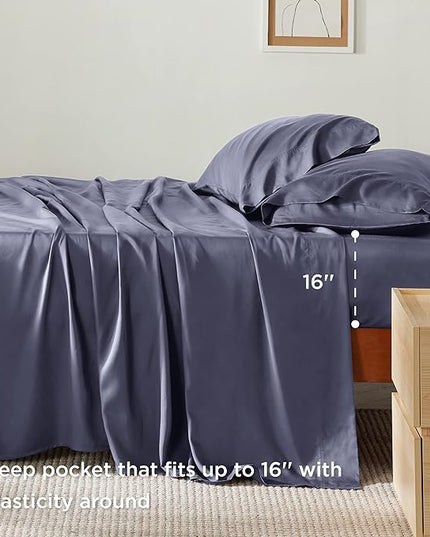 Bedsure California King Sheet Sets, Cooling Sheets, Rayon Derived from Bamboo, Breathable & Soft, Deep Pocket Up to 16 Inches, Hotel Luxury Silky Bedding for Hot Sleepers, Dark Grey