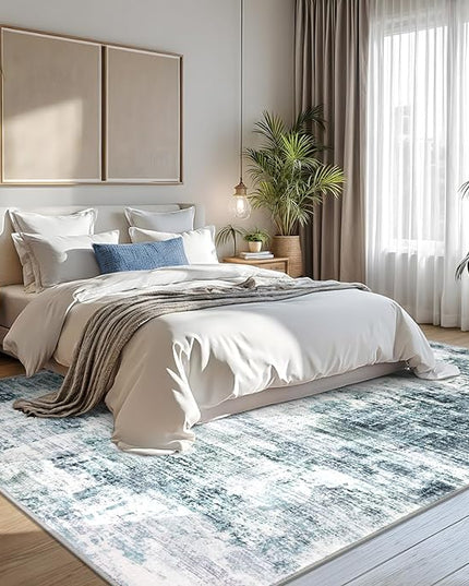 IOHOUZE Abstract Area Rugs 8x10 Ft Washable Large Rugs for Living Room, Non Slip Dining Room Rug, Printed Faux Wool Rug for Bedroom, Floor Carpet for Office Nursery Playroom, Sage Grey