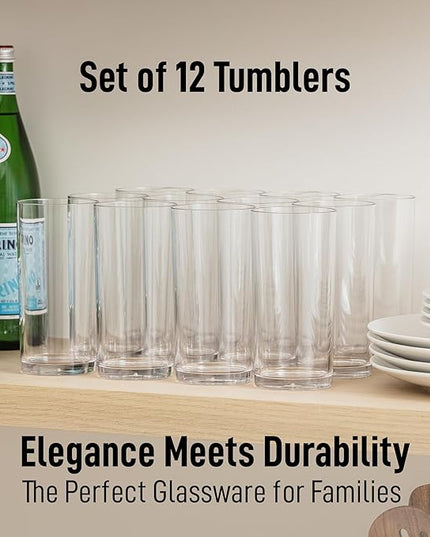 Zulay Kitchen Acrylic Glasses Drinkware - 12 Piece Unbreakable Plastic Tumblers - BPA-Free, Reusable Plastic Drinking Glasses for Home & Outdoors - Stackable, Lead-Free & Dishwasher Safe - (16 oz)