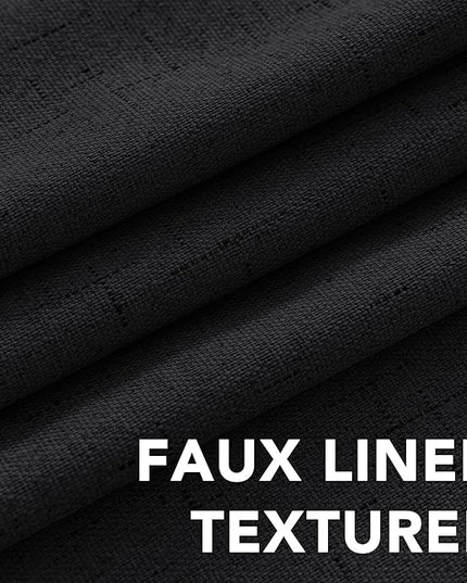 H.VERSAILTEX Bedroom Curtains Blackout Linen Blackout Curtains 84 Inches Long, 100% Blackout Thermal Textured Linen Look Curtain Draperies Grommet with White Liner, 2 Panels, Black