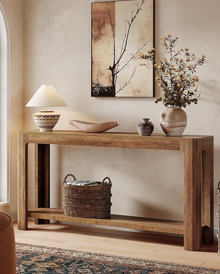 Tribesigns 63 Inch Entryway Console Table, 2-Tier Farmhouse Narrow Sofa Table Behind Couch, Accent Entrance Console Furniture for Entryway, Foyer, Hallway, Rustic Brown