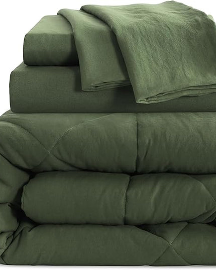 NTBAY Twin Comforter Set with Sheets, 5 Pieces Soft and Breathable Twin Bedding Set, Twin Bed in a Bag, Down Alternative Comforter Set Solid Color All Season, Kids Bedding Set, Olive Green