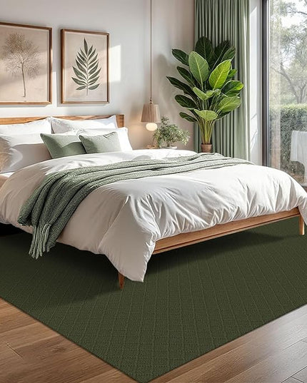 KOZYFLY Area Rug 6x9 Ft Washable Rugs for Living Room Non Slip Rubber Backed Bedroom Rug Braided Cotton Dining Room Rug, Floor Carpet for Living Room Dining Room Bedroom, Dark Green