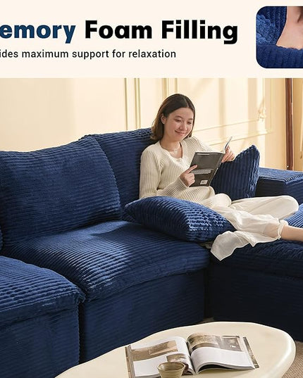 106.3” Sectional Couches for Living Room, Cloud Couch, Modular Sectional Sofa, Convertible Sofas Bed, Deep Seat Sofa, L Shaped Cozy Sofa Furniture Set, Corduroy, Blue