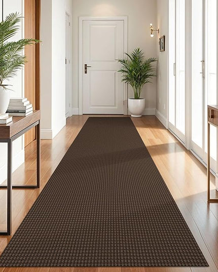 KOZYFLY Runners for Hallways 3x10 ft Washable Kitchen Runner Non Slip Rubber Backed Hallway Rugs Cotton Entryway Runner Rug Floor Carpet for Indoor Hall, Backdoor, Kitchen, Reddish Brown/Coffee