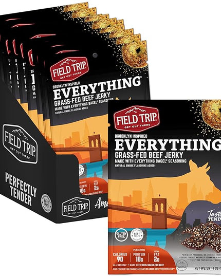 Field Trip Beef Jerky | Gluten Free Jerky, Low Carb, Healthy High Protein Snacks With No Nitrates, Made With All Natural Ingredients | Everything Bagel | 1oz Bags, 12 Pack