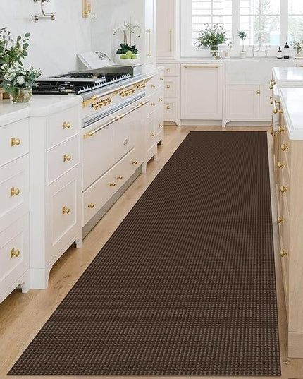 KOZYFLY Extra Long Runners for Hallways 3x14 ft Washable Kitchen Runner Non Slip Rubber Backed Hallway Rug Cotton Entryway Runner Rug Floor Carpet for Indoor Hall, Kitchen, Stair, Reddish Brown/Coffee