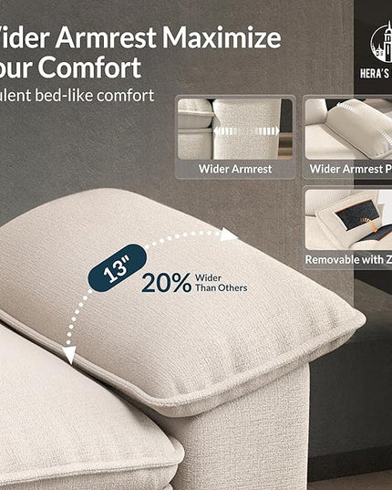 HERA'S HOUSE 54" Modular Sectional Sofa Couches for Living Room, Comfy Cloud Couch 1-Seater Deep Seat Sofa with Throw Pillow, Chenille Beige
