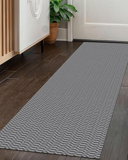 KOZYFLY Washable Runner Rug 2x5 Ft Runners for Hallways Throw Rug with Rubber Backing, Braided Cotton Entryway Runner Indoor, Carpet Runners for Hallway Kitchen Entryway Bedroom, Grey/Charcoal Grey