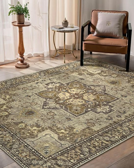 Ciicool Area Rug 5x7ft Washable Rugs for Living Room Non-Slip Indoor Rugs Large Low-Pile Mat Floor Carpet Vintage Rug for Bedroom Dinning Foyer Decor