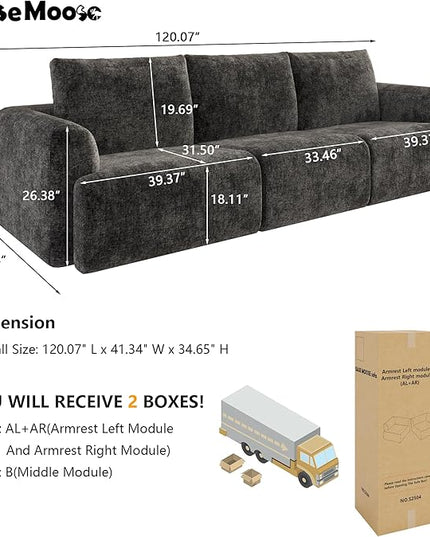 EASE MOOSE Boneless Couch for Living Room, Sectional Cloud Sofa, Modular Cloud Couch, 3-Seater Deep Seat Sofas with Pillow for Bedroom, Apartment, No Assembly Required, Chenille (Dark Grey)