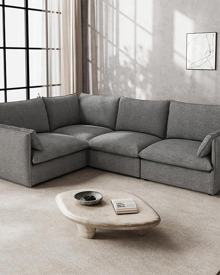 Waterproof Cloud Sectional Sofa for Living Room,High Backrest Down Filled Couches,5 Seater Oversized Modular V-Shaped Sofa,Detachable Couch Covers,Dark Grey