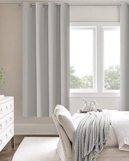 ChrisDowa 100% Blackout Light Grey Solid Curtains 72 Inches Long 2 Panels for Bedroom Living Room,Farmhouse Room Darkening Thermal Insulated Soundproof Grommet Top Window Treatment Drapes,52x72