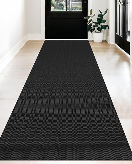 KOZYFLY Washable Runner Rug 3x12 ft Hallway Kitchen Runner Rugs with Rubber Backing Bobo Non Slip Entryway Runner Indoor, Long Carpet Runners for Hall Kitchen Entryway, Black/Grey