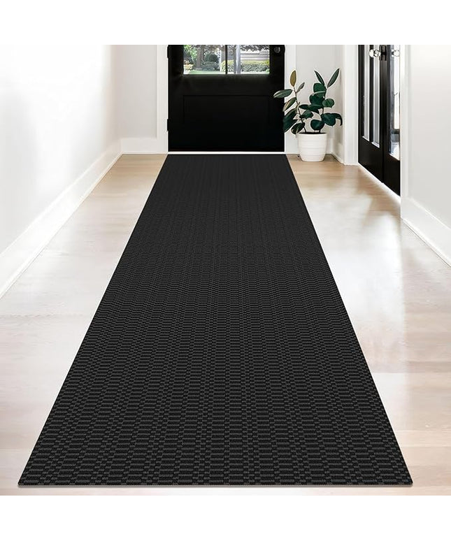 KOZYFLY Washable Runner Rug 3x12 ft Hallway Kitchen Runner Rugs with Rubber Backing Bobo Non Slip Entryway Runner Indoor, Long Carpet Runners for Hall Kitchen Entryway, Black/Grey