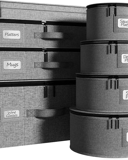 Sorbus China Storage Containers Hard Shell - Glass & Dish Storage Containers for Transport, Moving, Party - 8 Pc Stackable Plate Storage Set for Dinnerware, Mugs, Cups - Felt Plate Protectors Included