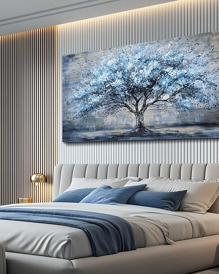Canvas Wall Art for Living Room Wall Decor for Bedroom Office Modern Hotel Wall Decorations Blue Tree Landscape Paintings Abstract Pictures Artwork Room Aesthetic Home Decor 20x40 in