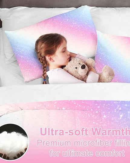 Colorful Gradient Bedding Set for Kids Girls Teens Women Full Size Tie Dye Pastel Comforter Set Stars Gradient Glitter Bedding Comforter Set Watercolor Art Girly Quilt Set Sweet Bedroom Decor