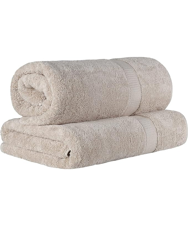 Superior Egyptian Cotton Pile Bath Sheet Set of 2, Ultra Soft Luxury Towels, Thick Plush Essentials, Absorbent Heavyweight, Guest Bath, Hotel, Spa, Home Bathroom, Shower Basics, Stone