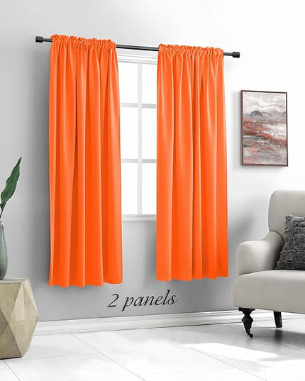 DONREN 72 Inch Long Room Darkening Bedroom Curtains - Tangerine Orange Blackout Thermal Insulated Window Treatment Drapes for Livingroom Door Curtains,W 52 x L 72,2 Panels