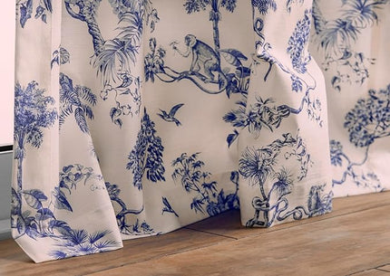 Maison d' Hermine Curtains for Living Room 100% Cotton 96 inch Length One Panel Light Filtering Toile Curtains for Bedroom Windows with Rod and Loop Pockets Drapes (Bonobo Blue, 50" W x 96" L)
