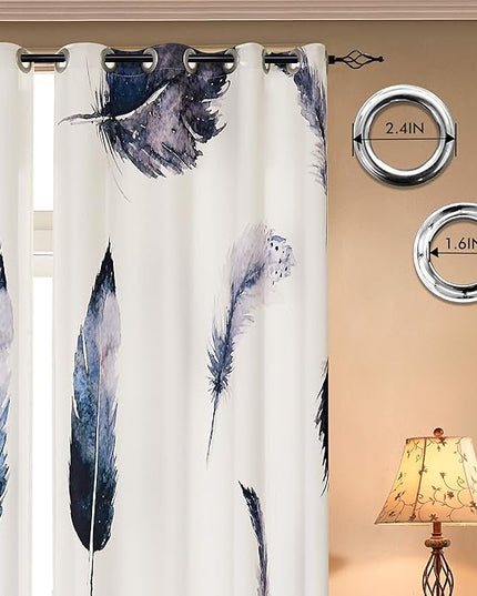 SUBRTEX Light Flitering Curtains 52Wx84L, Room Darkening Vibrant Floral Drapes, 50% Blackout, Semi Sheer Boho Farmhouse Curtains for Living Room, White