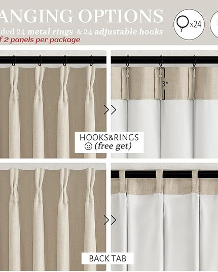 Memory Trained Pinch Pleated Extra Wide 70 Inch Blackout Bedroom Curtains 96 Inches Long 2 Panels Set, Linen Thermal Soundproof Farmhouse Oatmeal Living Room Windows Curtain Natural 8 FT Length Drapes
