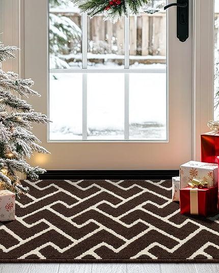 hicorfe Indoor Doormat,Front Back Door Mat Rubber Backing Non Slip Door Mats 24"x35" Absorbent Resist Dirt Entrance Doormat Inside Floor Mats for Entryway Washable Low-Profile(Light Brown)