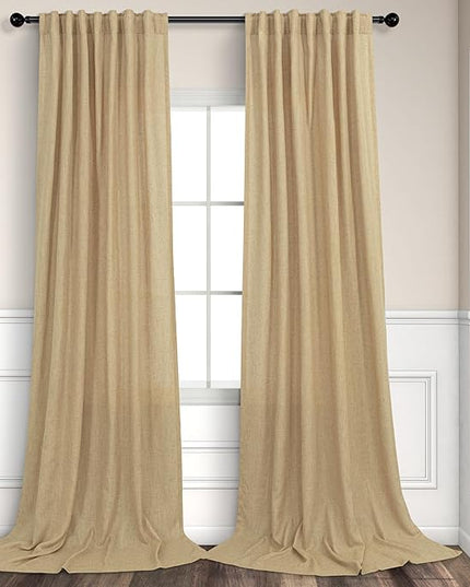 Burlap Color Curtains 84 Inch Length for Living Room 2 Panels Back Tab Pocket Primitive Drapes Flax Linen Country Cotton Light Filtering Sheer Tan Brown Curtains for Bedroom Farmhouse Decor 7 FT Long
