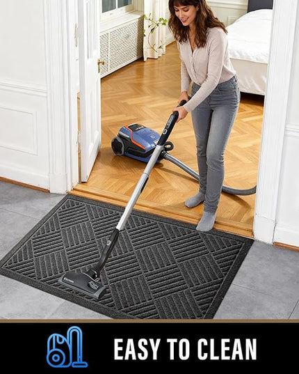 PLEASOR Front Door Mat Outside Entrance, Dirt Resistant and Absorbent Welcome Door Mat Outdoor Indoor, Sturdy Non-Slip Backing Entry Mat, Fade Resistant, Low Profile Doormat for Entryway, 29x17, Grey