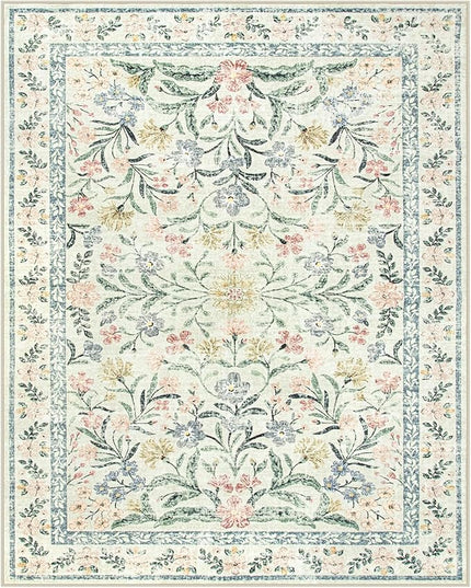Wonnitar Boho Washable Rug 8x10, Large Area Rug for Living Room, Soft Floral Carpet for Bedroom Non Slip, 8 x 10 Indoor Beige Carpets for Nursery Dining Room Apartment Office Decor